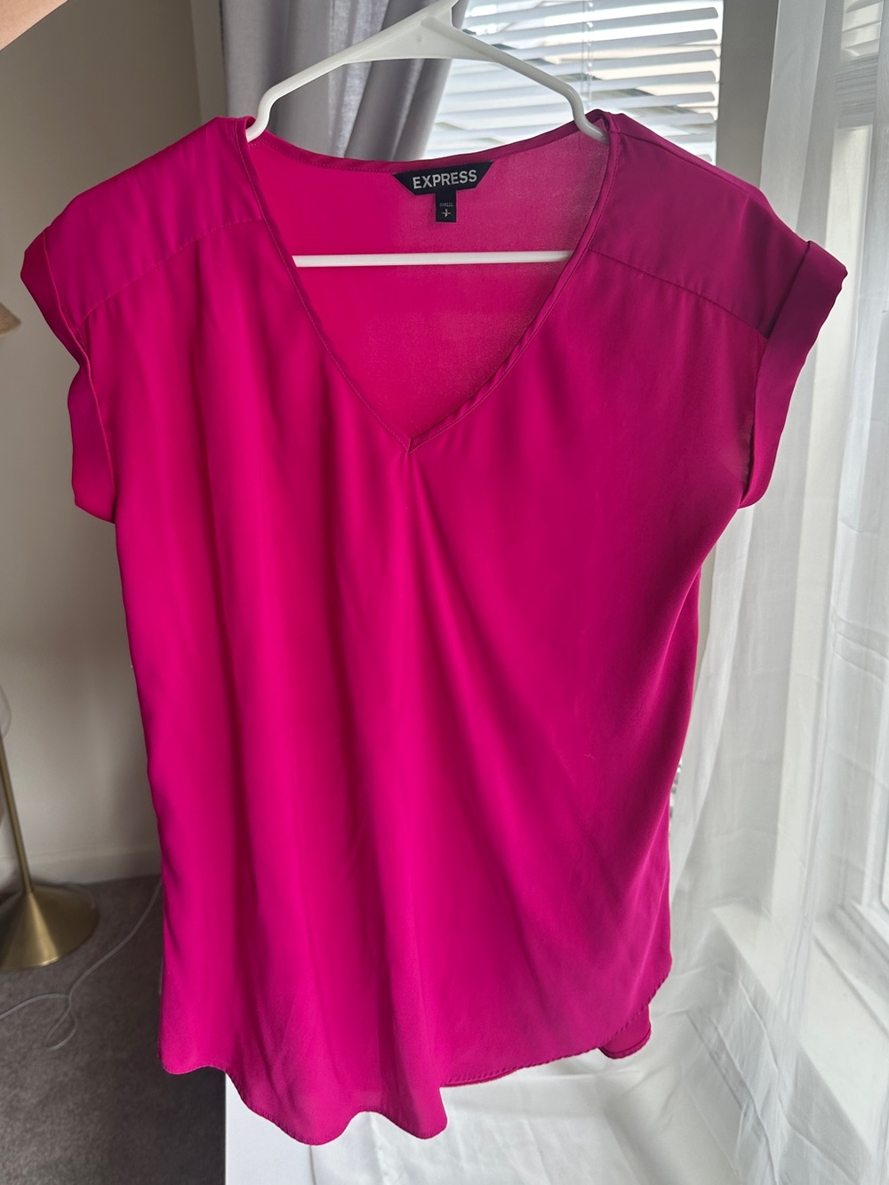 Express Bright Fuchsia V-Neck Cap Sleeve Blouse